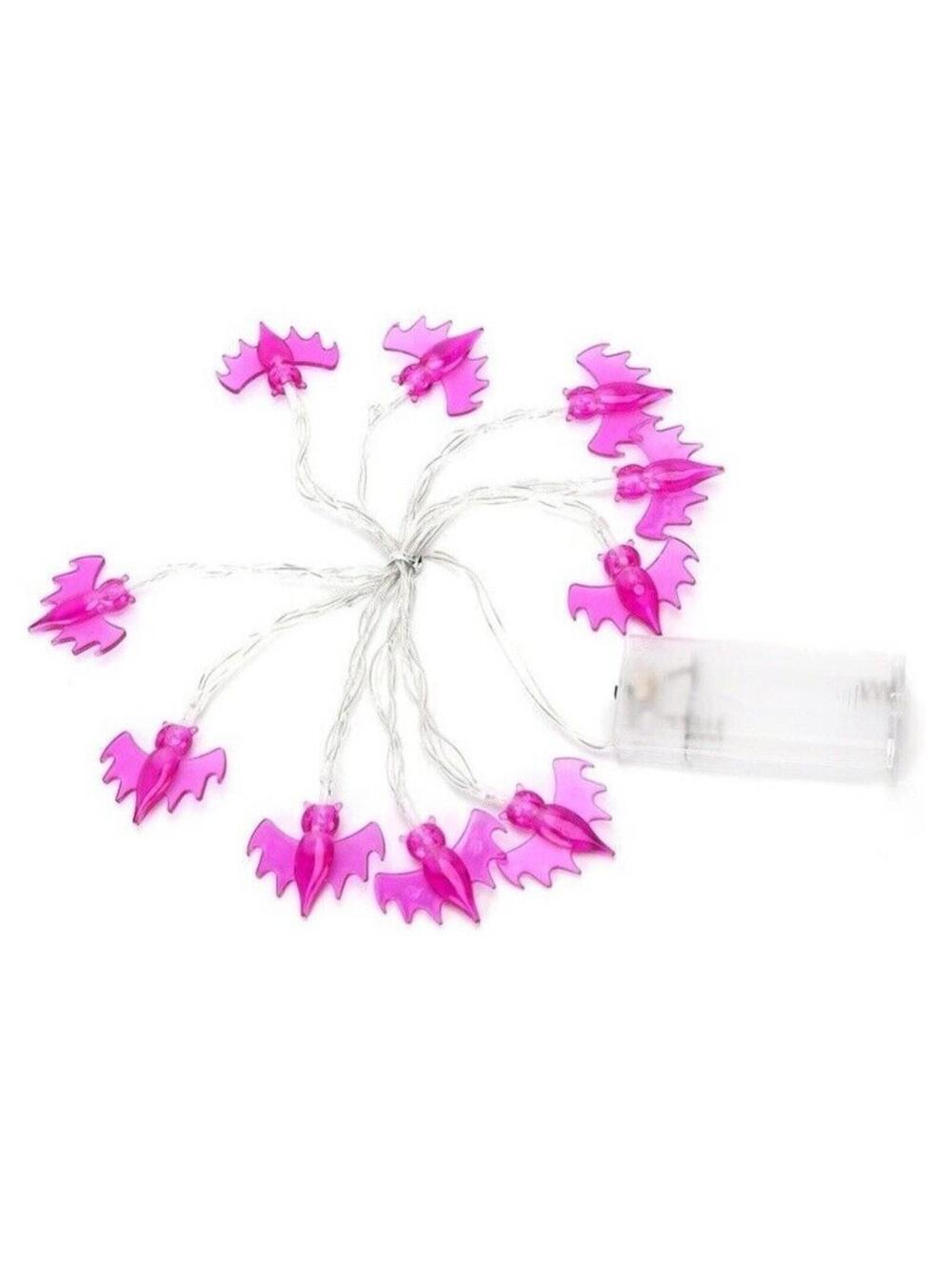 Halloween Purple LED Bat String Lights Indoor Outdoor Decor, 10pc, Battery, New